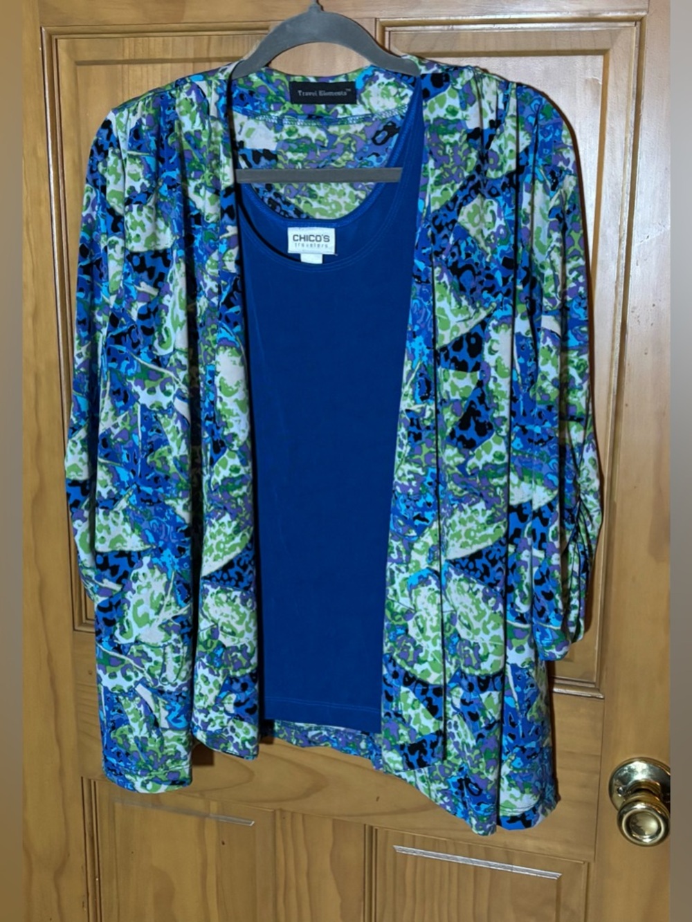 Chico's Travelers Tank/Travel Elements Open Front Cardigan Set Royal Blue Sz M/L